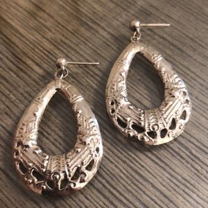 Silvertone Textured Large Tear Drop Dangle Earring